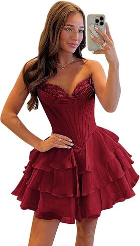 GUKARLEED Floral Homecoming Dresses for Teens Layered Homecoming Gown Off The Shoulder Short Lace Appliques Formal Prom Dress in Saudi Arabia