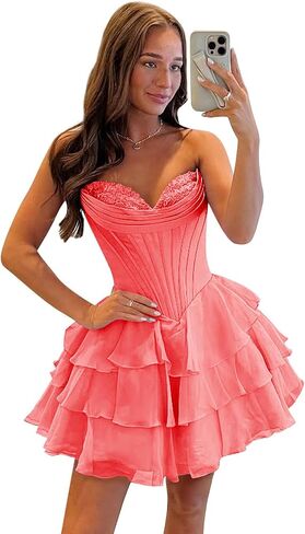 GUKARLEED Floral Homecoming Dresses for Teens Layered Homecoming Gown Off The Shoulder Short Lace Appliques Formal Prom Dress in Saudi Arabia