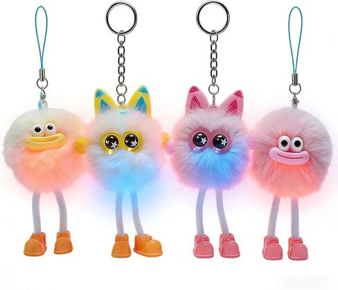 OMTLED Light Up Plush Keyrings Cute Fur Ball Keychains Fluffy Tote Pendant Glow Bag Charms Purse Key Chains in Saudi Arabia