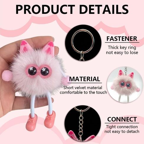 OMTLED Light Up Plush Keyrings Cute Fur Ball Keychains Fluffy Tote Pendant Glow Bag Charms Purse Key Chains in Saudi Arabia