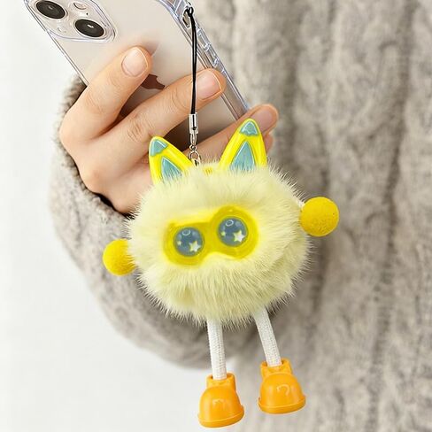 OMTLED Light Up Plush Keyrings Cute Fur Ball Keychains Fluffy Tote Pendant Glow Bag Charms Purse Key Chains in Saudi Arabia