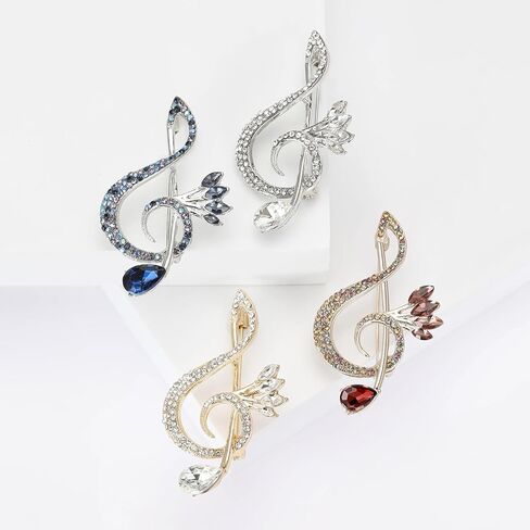 Sparkling Rhinestone Musical Note Brooch Pin Gold/Silver/Blue/Purple Crystal Note Brooch Lapel Pins 70/80S Music Enthusiast Pin Suit Dress Bag Hat Jewelry for Women in Saudi Arabia