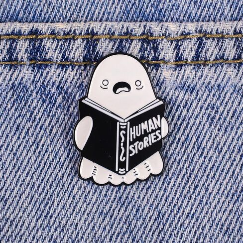 Human Stories Funny Ghost Enamel Pin, Boo Meme Pin Brooches, Spooky Season Gift For Goth Friend Sassy Girl Woman, Internet Dark Humor Quote Brooches, Halloween Vibes Lapel Badge, Boo Crew Accessories in Saudi Arabia
