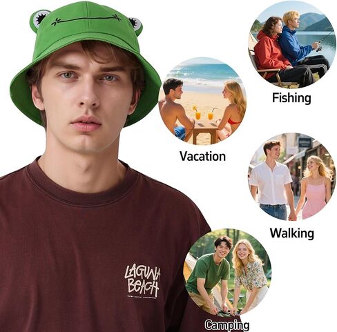 Ycctvar 2PCS Frog Sun Bucket Hats Women Men Beach Fisherman Summer Protection Ladies Round Cotton Funny Travel Packable Cap in Saudi Arabia