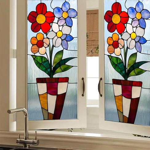 HOMETITUTE الربيع أزهار الكاردينال نافذة التشبث 18 × 39 بوصة الزجاج الملون ديكور الخصوصية فيلم غطاء PVC للألواح الزجاجية ويندوز خلفية المنزل الموسمية in Kuwait