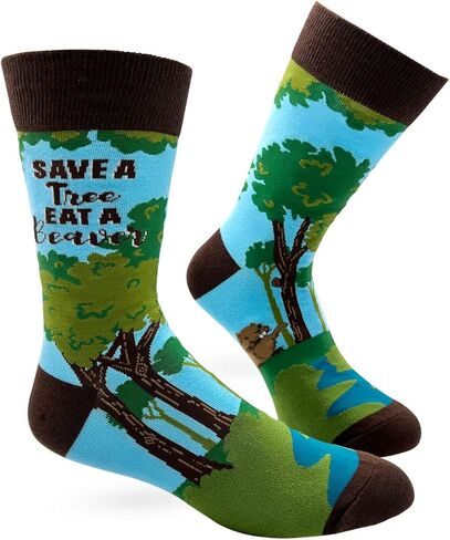 Fabdaz Save a Tree Eat a Beaver Men's Novelty Crew Socks - 1 Pair, 1 Size Fits Most in Saudi Arabia