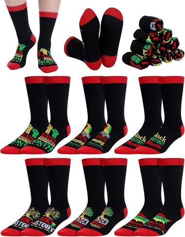 Jeere 12 Pairs Black History Month Socks for Men Women African Cotton Crew Socks Africa Attire Birthday Holiday Gift Party Favors for African Americans Gifts in Saudi Arabia
