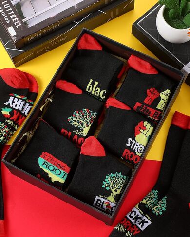 Jeere 12 Pairs Black History Month Socks for Men Women African Cotton Crew Socks Africa Attire Birthday Holiday Gift Party Favors for African Americans Gifts in Saudi Arabia