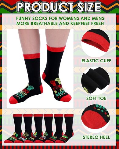 Jeere 12 Pairs Black History Month Socks for Men Women African Cotton Crew Socks Africa Attire Birthday Holiday Gift Party Favors for African Americans Gifts in Saudi Arabia