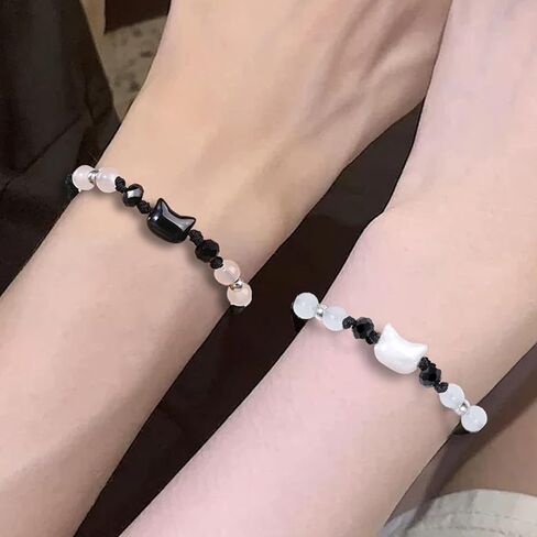 2pcs Black White Cat Bracelet Cute Natural Moonstone Bracelets Couple Minimalist Bracelet Handmade Party Jewelry Gifts in Saudi Arabia
