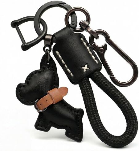 Xllhjg Cowhide Keychain for Women Men,Cute Puppy Keychain Wristlet with Anti-Lost D-Ring,Universal Car Key Chain in Saudi Arabia