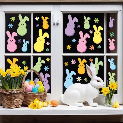 FYSUIMU Easter Window Clings Colorful Bunny Rabbit Daisy Window Stickers Double-Side Glass Decals for Spring Home Party Decoration, 7.9 x 11.8 Inch, 9 Sheets in Saudi Arabia