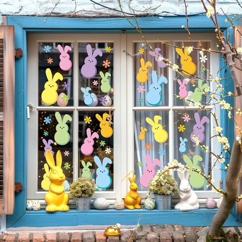 FYSUIMU Easter Window Clings Colorful Bunny Rabbit Daisy Window Stickers Double-Side Glass Decals for Spring Home Party Decoration, 7.9 x 11.8 Inch, 9 Sheets in Saudi Arabia