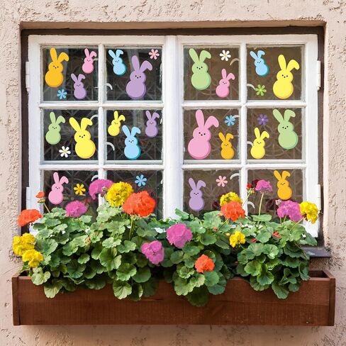FYSUIMU Easter Window Clings Colorful Bunny Rabbit Daisy Window Stickers Double-Side Glass Decals for Spring Home Party Decoration, 7.9 x 11.8 Inch, 9 Sheets in Saudi Arabia