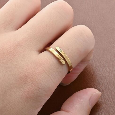 ROYNRAU Trust God Cross Thumb Ring للنساء، ديني ملهم منقوش TRUST GOD Faith Ring قابل للتعديل من الفولاذ المقاوم للصدأ مجوهرات مفتوحة هدايا لابنة حفيدة in Kuwait