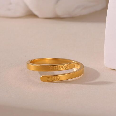 ROYNRAU Trust God Cross Thumb Ring للنساء، ديني ملهم منقوش TRUST GOD Faith Ring قابل للتعديل من الفولاذ المقاوم للصدأ مجوهرات مفتوحة هدايا لابنة حفيدة in Kuwait