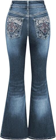 MakeMeChic Women's Bell Bottom Jeans Flare Jeans Embroidered Y2K High Waist Pants in Saudi Arabia