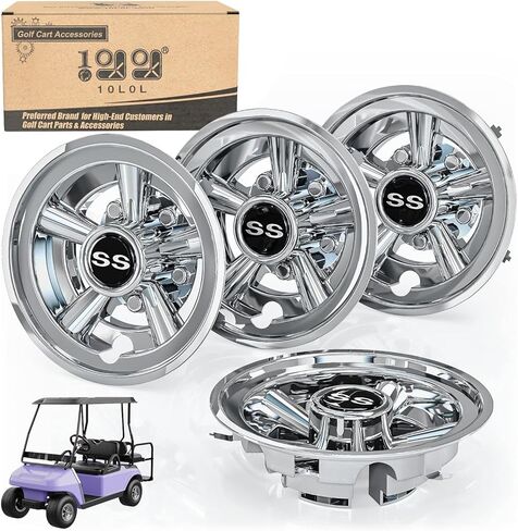 10L0L Golf Cart SS Wheel Covers Hub Caps for EZGO, Club Car, Yamaha - 8 Inch Snap-on Installation, Chrome, Set of 4 in Saudi Arabia