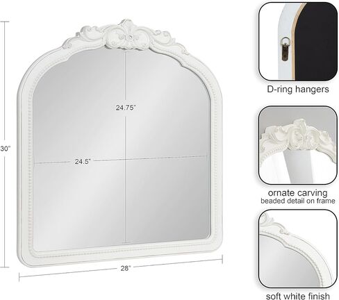 Kate and Laurel Jenelle Traditional Arched Baroque Wall Mirror, 28 x 30, White, Distressed Antique-Inspired Vintage Arch Mirror with Ornate Garland Crown for Bathroom Vanity or Fireplace Mantel in Saudi Arabia