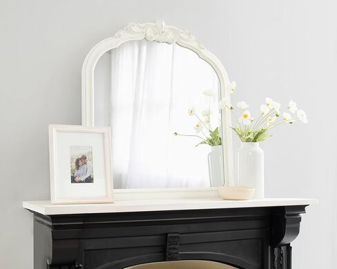 Kate and Laurel Jenelle Traditional Arched Baroque Wall Mirror, 28 x 30, White, Distressed Antique-Inspired Vintage Arch Mirror with Ornate Garland Crown for Bathroom Vanity or Fireplace Mantel in Saudi Arabia