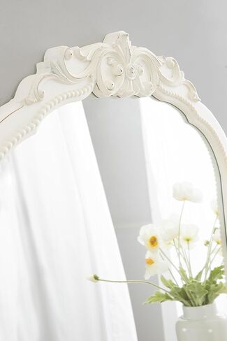 Kate and Laurel Jenelle Traditional Arched Baroque Wall Mirror, 28 x 30, White, Distressed Antique-Inspired Vintage Arch Mirror with Ornate Garland Crown for Bathroom Vanity or Fireplace Mantel in Saudi Arabia