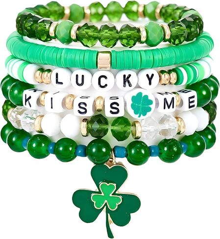 Dreuyet St.Patrick's Day Bracelets for Women Men Mutilayered Stackable Lucky Shamrock Charm Bracelet Green Leaf Hat Beaded Holidy Bracelet Irish Festival Party Jewelry in Saudi Arabia