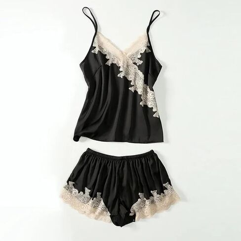 Fenghualzzniya Women Silk Pajamas Lace Satin Cami Pjs Set Y2k Camisole Shorts Sets Sexy 2 Piece Lingerie Set Sleepwear in Saudi Arabia