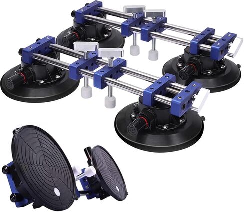 8'' Glass Suction Cups to Lift Large Glass 2 Pack, Metal Handle, 794 lbs Load Capacity, Vacuum Suction Cup Lifter with Pressure Gauge for Tiles, Windshield, Window, Glass Lifting with Carrying Case in Kuwait