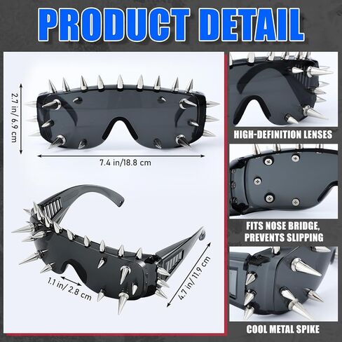 Saysurey 5 Pcs Punk Spike Sunglasses Leather Rivet Bracelets Set, Gothic Rock Sunglasses Y2k Emo Studded Bracelet Accessories for Halloween Cosplay Club Party Costume in Saudi Arabia
