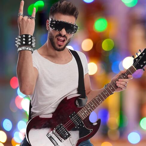 Saysurey 5 Pcs Punk Spike Sunglasses Leather Rivet Bracelets Set, Gothic Rock Sunglasses Y2k Emo Studded Bracelet Accessories for Halloween Cosplay Club Party Costume in Saudi Arabia