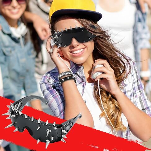 Saysurey 5 Pcs Punk Spike Sunglasses Leather Rivet Bracelets Set, Gothic Rock Sunglasses Y2k Emo Studded Bracelet Accessories for Halloween Cosplay Club Party Costume in Saudi Arabia