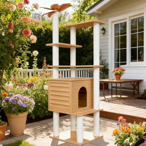 72 Inches Tall Cat Tree, Outdoor Cat House, Weatherproof Large Cat Condo with Cat Scratch Post, for Outdoor and Indoor Cat Towers in Kuwait