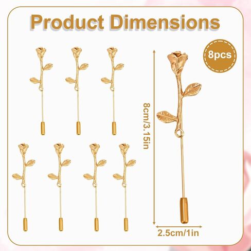 8pcs Gold Floral Lapel Pins, Elegant Rose Flower Brooch Pin for Women Men Suit Accessories Tie Hat Jacket Blazer Corsage Wedding Formal Wear in Saudi Arabia
