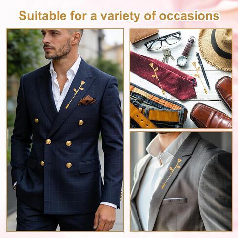 8pcs Gold Floral Lapel Pins, Elegant Rose Flower Brooch Pin for Women Men Suit Accessories Tie Hat Jacket Blazer Corsage Wedding Formal Wear in Saudi Arabia