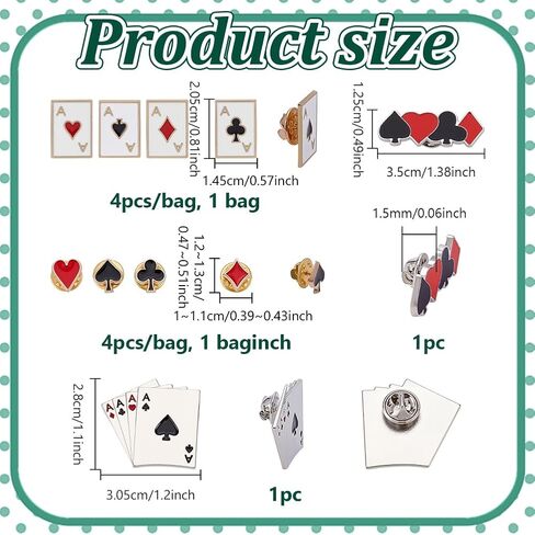 AHANDMAKER 10 قطع من بطاقات اللعب المينا طية صدر السترة دبوس بوكر بطاقات اللعب تناسب دبابيس المينا وقلوب البستوني A وAce مربع الياقة نمط بوكر بروش لحقيبة الظهر وديكورات الملابس والذكرى السنوية للحفلات in Saudi Arabia