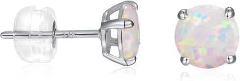 14K أقراط الذهب ترصيع للنساء 6mm الأبيض النار أوبال القرط هدايا مجوهرات هيبوالرجينيك in Kuwait