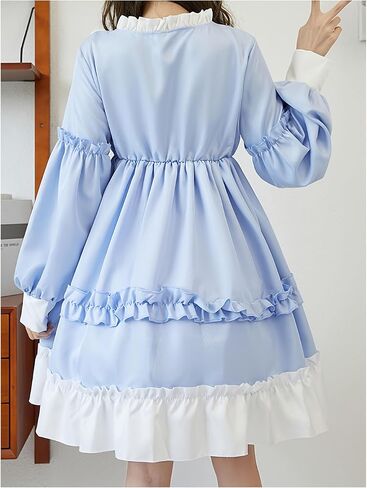 Sweet Girly Bear Bow Lolita Dress - Retro Lolita Long-Sleeve Lace Ruffle Princess Dress in Saudi Arabia
