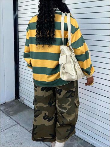 Floerns Women's Number Jersey Shirts Long Sleeve Striped Fall Outfit Y2k Sweatshirt in Saudi Arabia