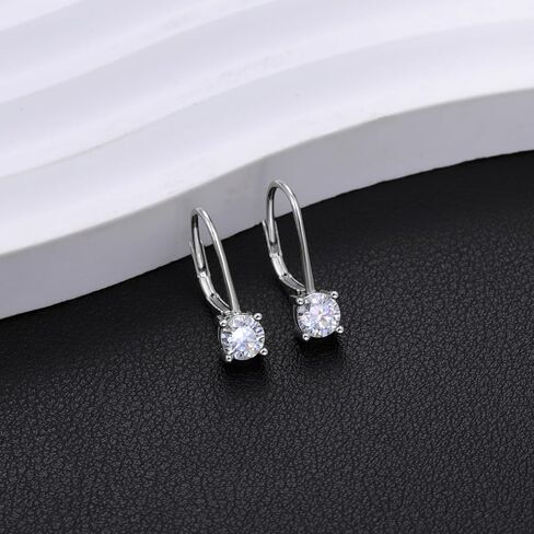 Moissanite Leverback Earrings for Women: 925 Sterling Silver 1CT Moissanite Leverback Drop Earrings Piercing Moissan Hypoallergenic Jewelry Gifts in Saudi Arabia