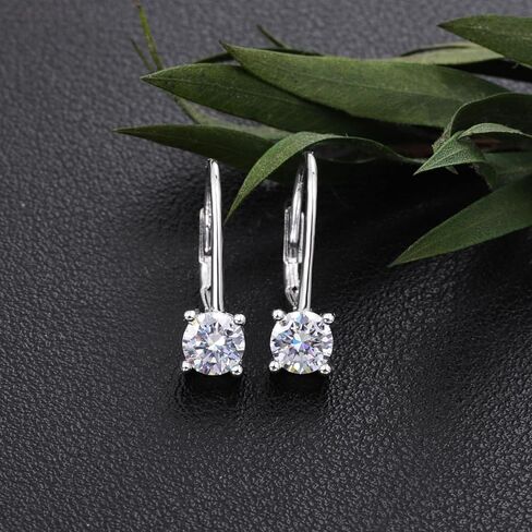Moissanite Leverback Earrings for Women: 925 Sterling Silver 1CT Moissanite Leverback Drop Earrings Piercing Moissan Hypoallergenic Jewelry Gifts in Saudi Arabia