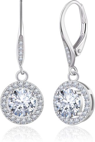 Moissanite Drop Earrings for Women, 18K White Gold Plated 925 Sterling Silver Dangle Leverback Earrings, Hypoallergenic Dainty 1.0ct-2.0ct D Color Simulated Diamond Jewelry Gifts for Mom Her Birthday in Saudi Arabia