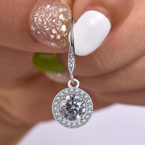 Moissanite Drop Earrings for Women, 18K White Gold Plated 925 Sterling Silver Dangle Leverback Earrings, Hypoallergenic Dainty 1.0ct-2.0ct D Color Simulated Diamond Jewelry Gifts for Mom Her Birthday in Saudi Arabia