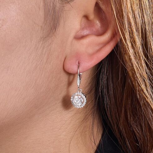 Moissanite Drop Earrings for Women, 18K White Gold Plated 925 Sterling Silver Dangle Leverback Earrings, Hypoallergenic Dainty 1.0ct-2.0ct D Color Simulated Diamond Jewelry Gifts for Mom Her Birthday in Saudi Arabia