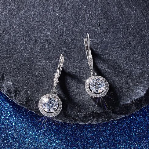 Moissanite Drop Earrings for Women, 18K White Gold Plated 925 Sterling Silver Dangle Leverback Earrings, Hypoallergenic Dainty 1.0ct-2.0ct D Color Simulated Diamond Jewelry Gifts for Mom Her Birthday in Saudi Arabia
