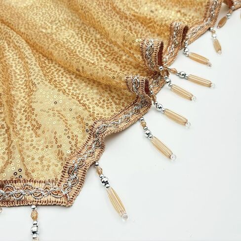 Home Queen Sequin Valance Curtain with Beaded Tassel Trim, Sheer Triangle Window Treatment for Kitchen, Living Room, Bedroom, Holiday Decor, 51"x21", 1 Panel, Gold in Saudi Arabia