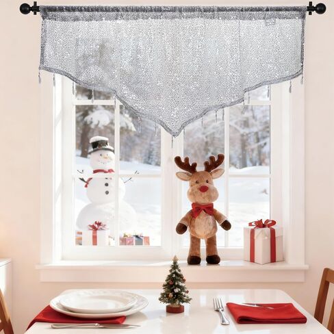 Home Queen Sequin Valance Curtain with Beaded Tassel Trim, Sheer Triangle Window Treatment for Kitchen, Living Room, Bedroom, Holiday Decor, 51"x21", 1 Panel, Gold in Saudi Arabia