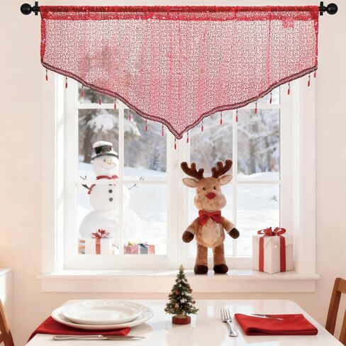 Home Queen Sequin Valance Curtain with Beaded Tassel Trim, Sheer Triangle Window Treatment for Kitchen, Living Room, Bedroom, Holiday Decor, 51"x21", 1 Panel, Gold in Saudi Arabia