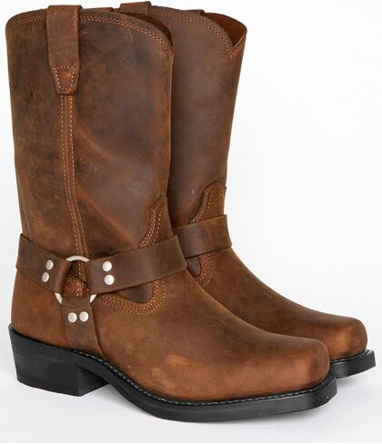 Hhhchpm Men's Classic Western Cowboy Square Toe Boots Harness Straps Mid Calf Pull on Boots for Men PU Leather Men's Western Boots in Saudi Arabia