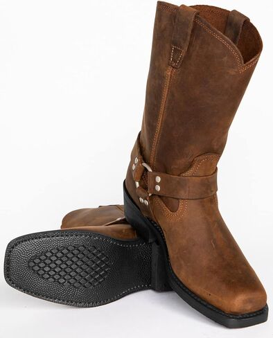 Hhhchpm Men's Classic Western Cowboy Square Toe Boots Harness Straps Mid Calf Pull on Boots for Men PU Leather Men's Western Boots in Saudi Arabia