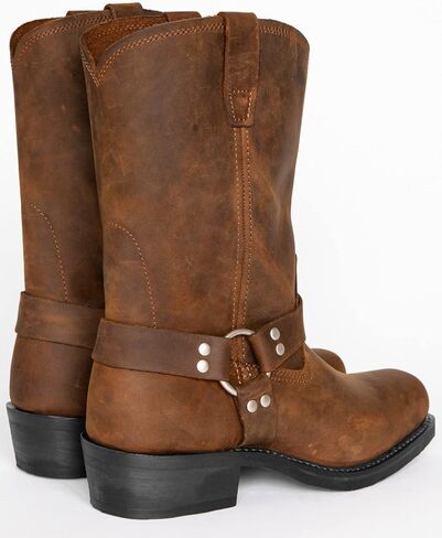 Hhhchpm Men's Classic Western Cowboy Square Toe Boots Harness Straps Mid Calf Pull on Boots for Men PU Leather Men's Western Boots in Saudi Arabia